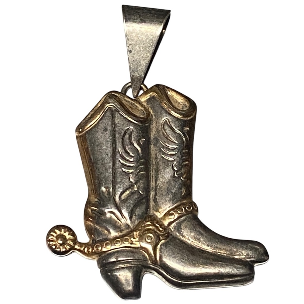 Vintage Hand Crafted Cowboy Pendant Two Tone Silver Gold Bold Statement Chunky